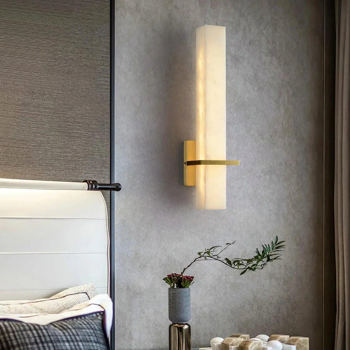 Ritta  Wall Lamp   White Alabaster Brass  Modern Cuboid