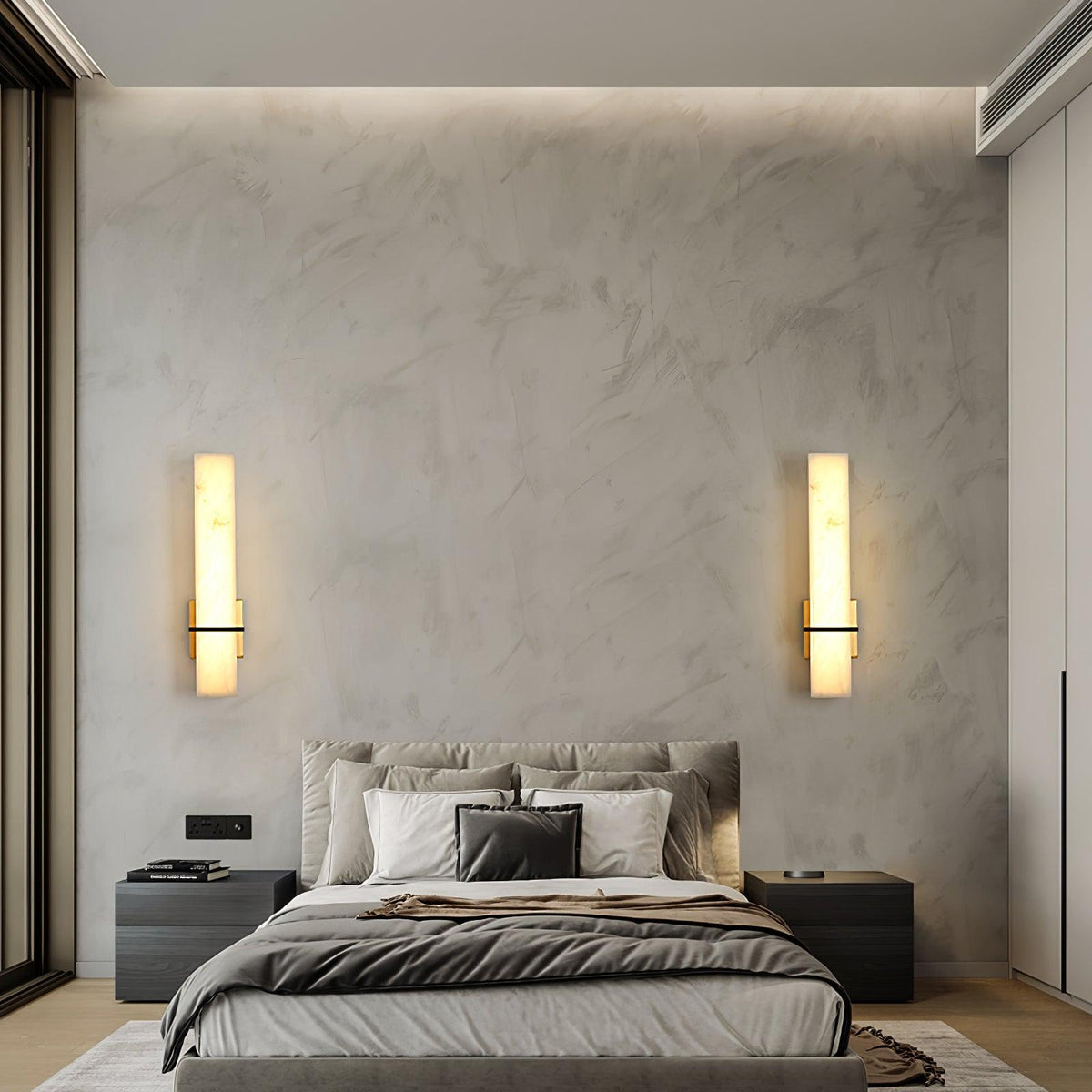 Eiriaya aplique de pared blanco alabastro latón moderno cuboide