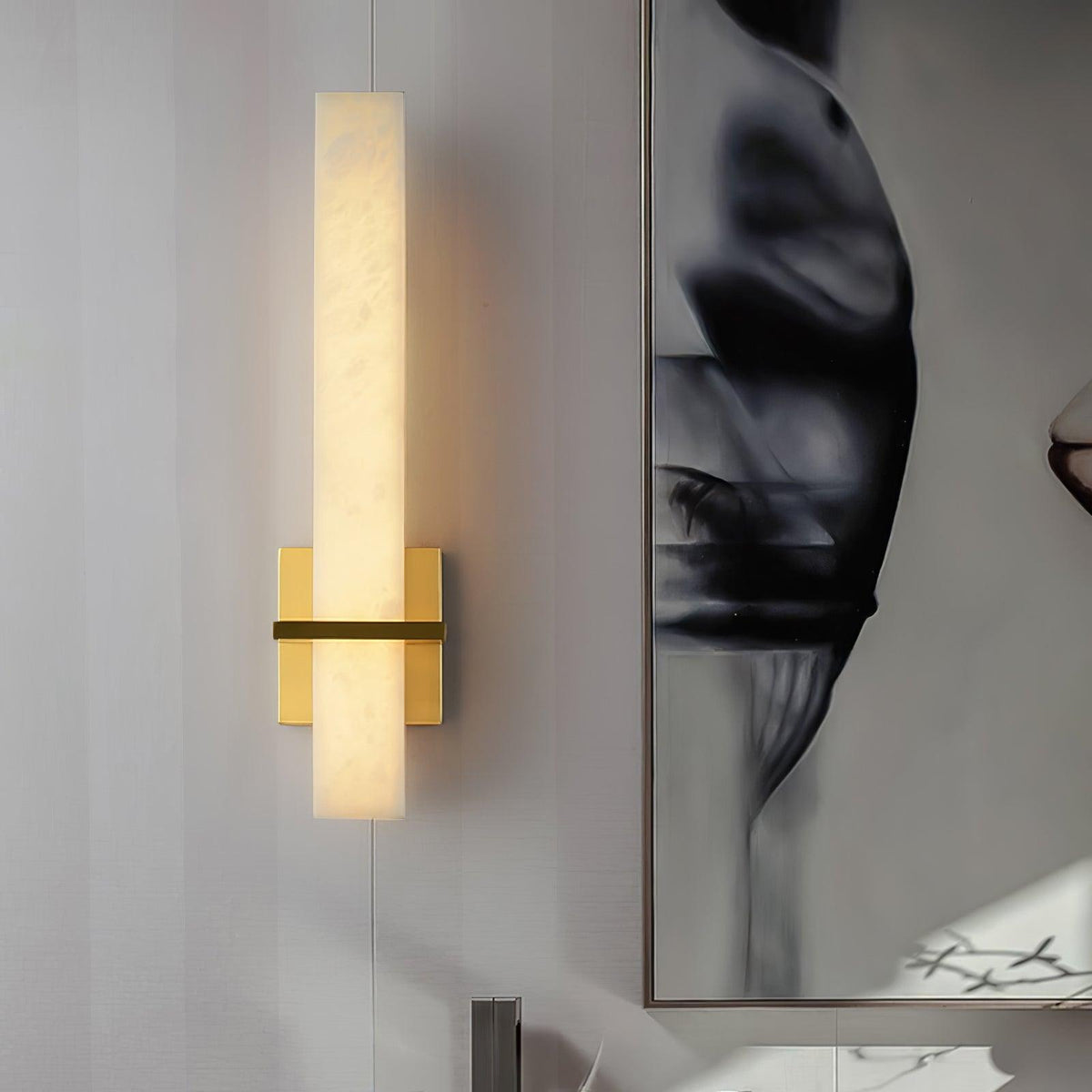 Eiriaya aplique de pared blanco alabastro latón moderno cuboide