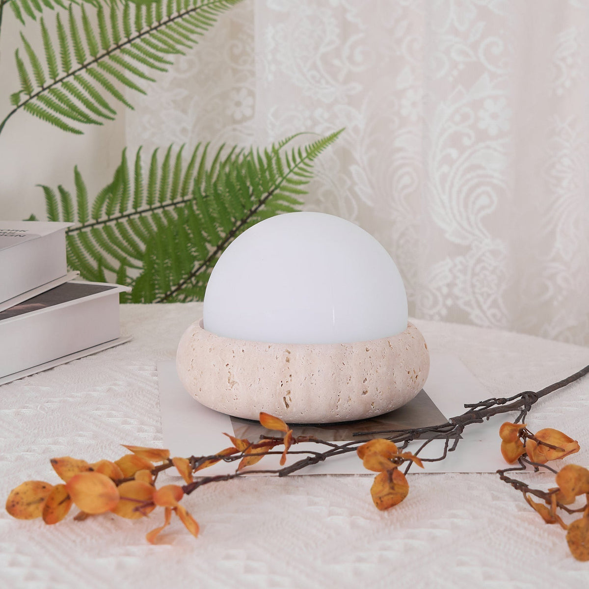 Caliror lámpara de mesa con esfera de travertino