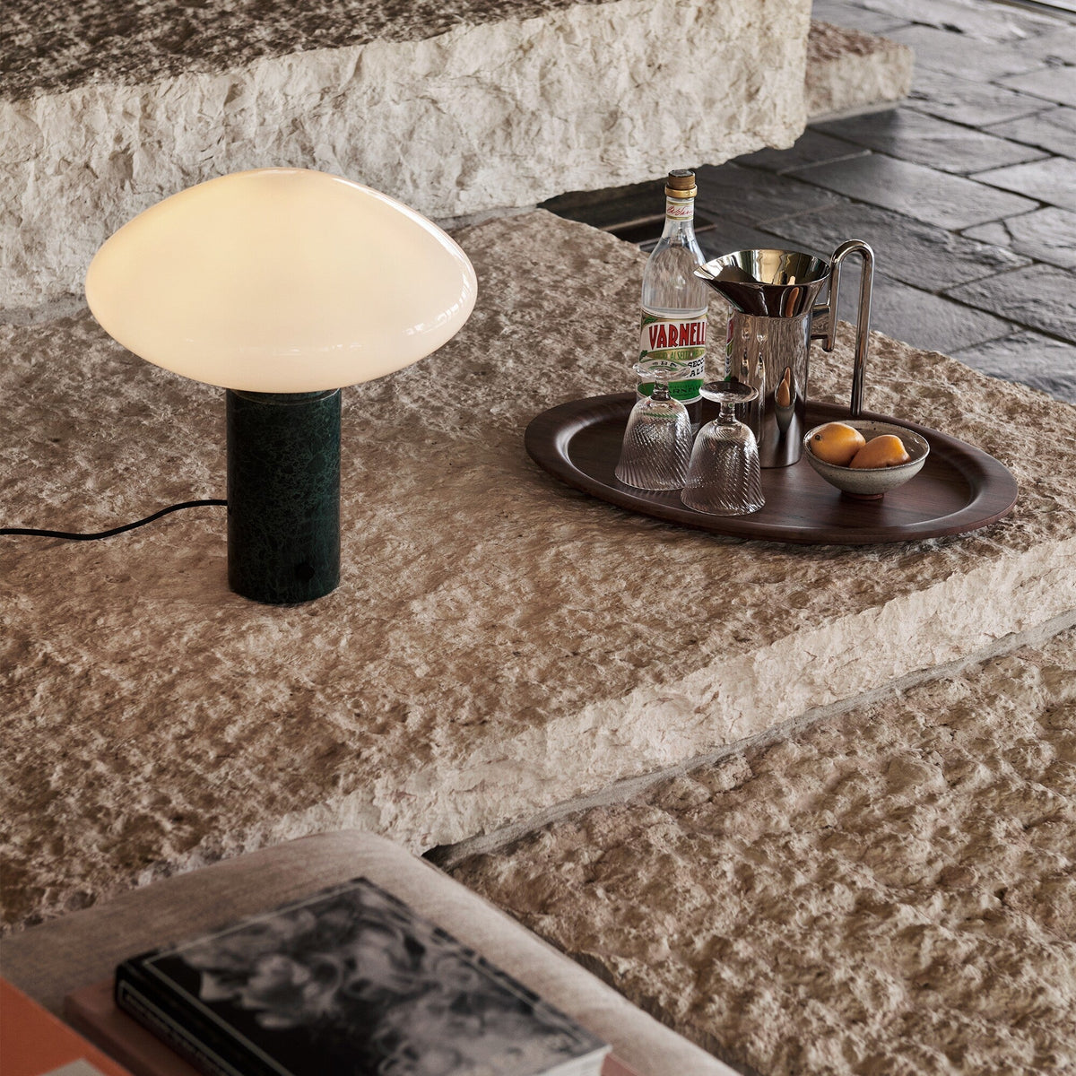 Lioralira lámpara de mesa con pantalla de vidrio y base de mármol verde