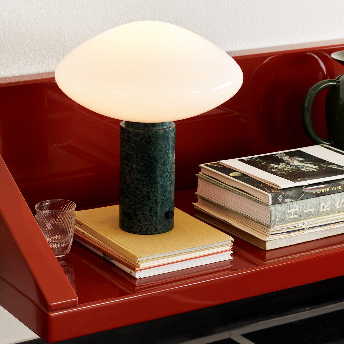 Lioralira lámpara de mesa con pantalla de vidrio y base de mármol verde