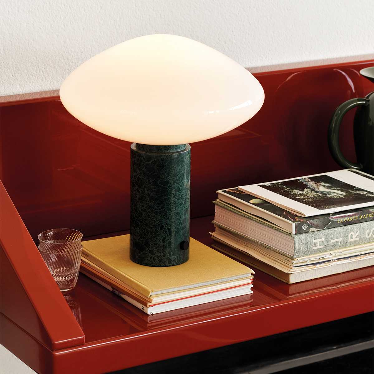 Lioralira lámpara de mesa con pantalla de vidrio y base de mármol verde