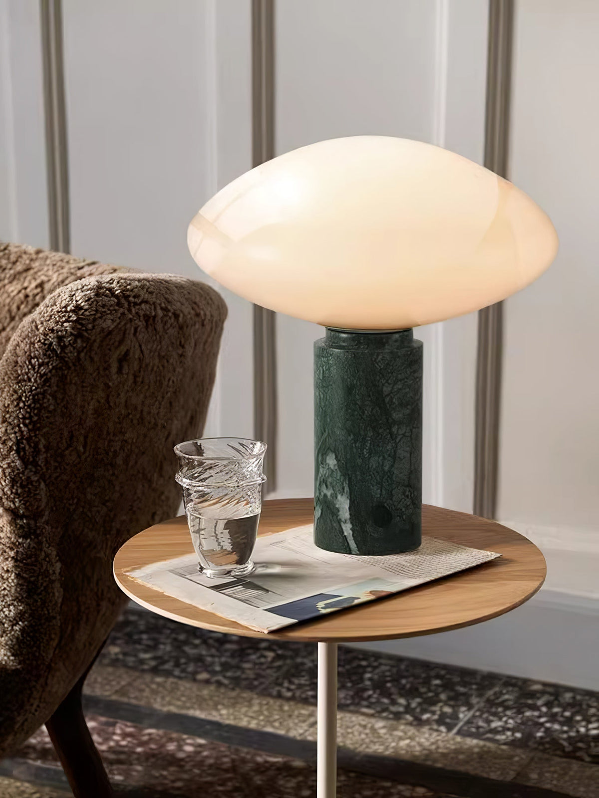 Lioralira lámpara de mesa con pantalla de vidrio y base de mármol verde
