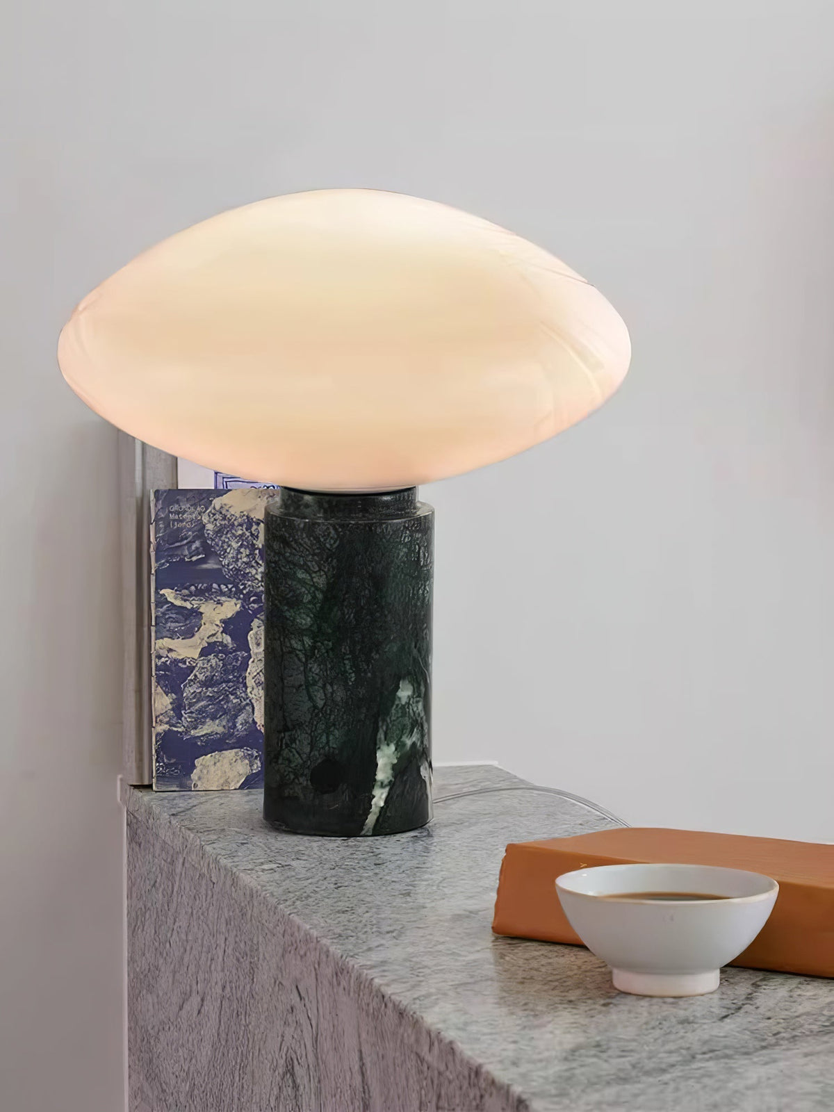 Lioralira lámpara de mesa con pantalla de vidrio y base de mármol verde
