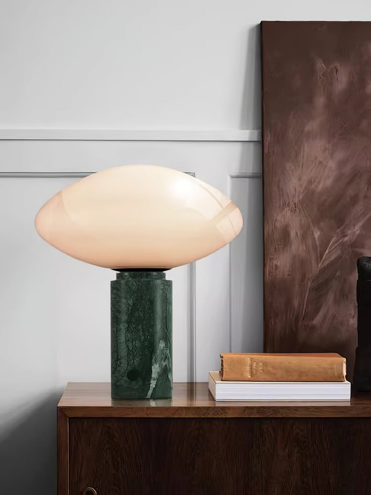 Lioralira lámpara de mesa con pantalla de vidrio y base de mármol verde