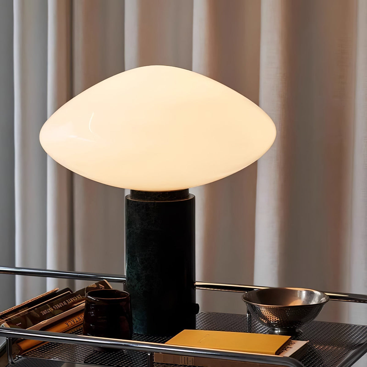 Lioralira lámpara de mesa con pantalla de vidrio y base de mármol verde