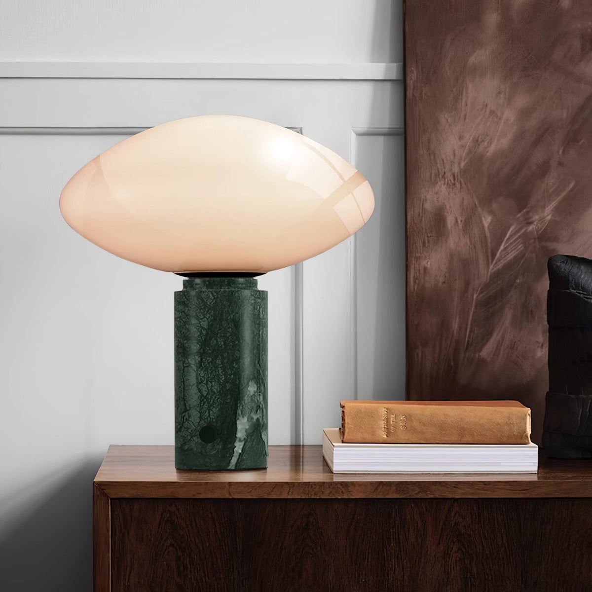 Lioralira lámpara de mesa con pantalla de vidrio y base de mármol verde