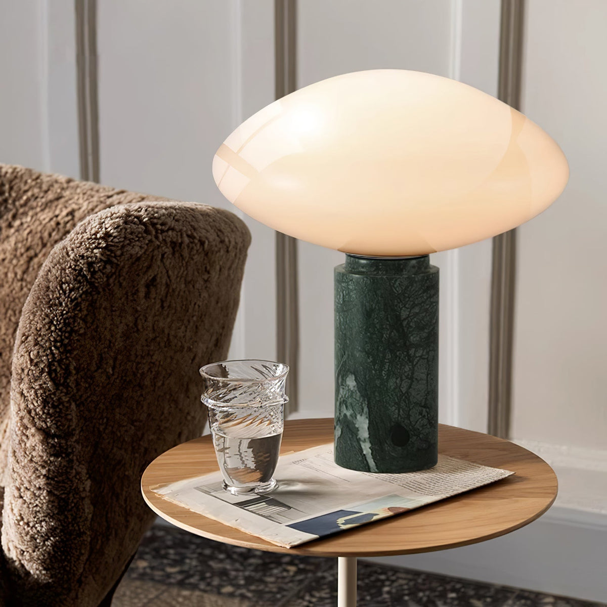 Lioralira lámpara de mesa con pantalla de vidrio y base de mármol verde