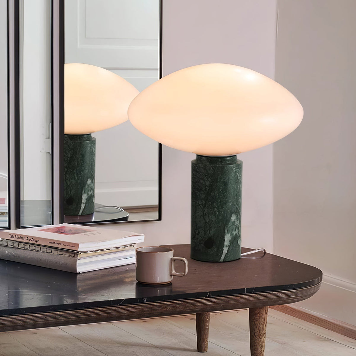 Lioralira lámpara de mesa con pantalla de vidrio y base de mármol verde