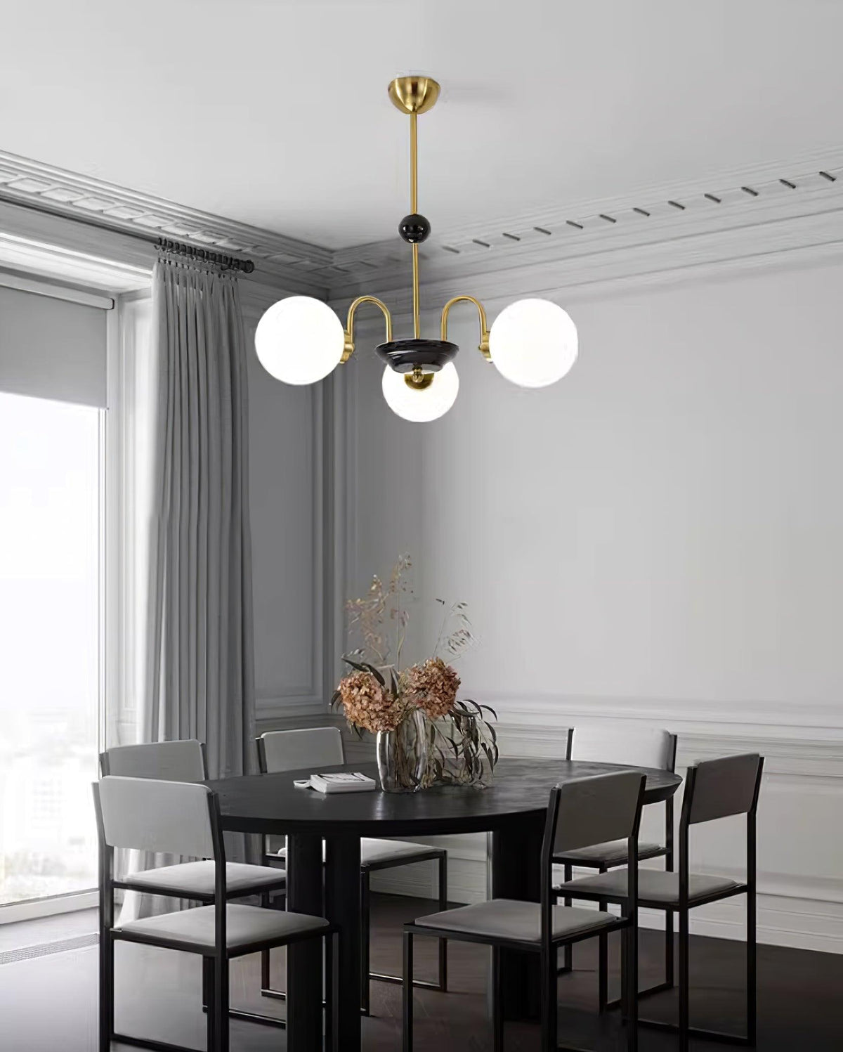 Lámpara de araña con brazos curvos y globos modernos estilo para comedor esfera