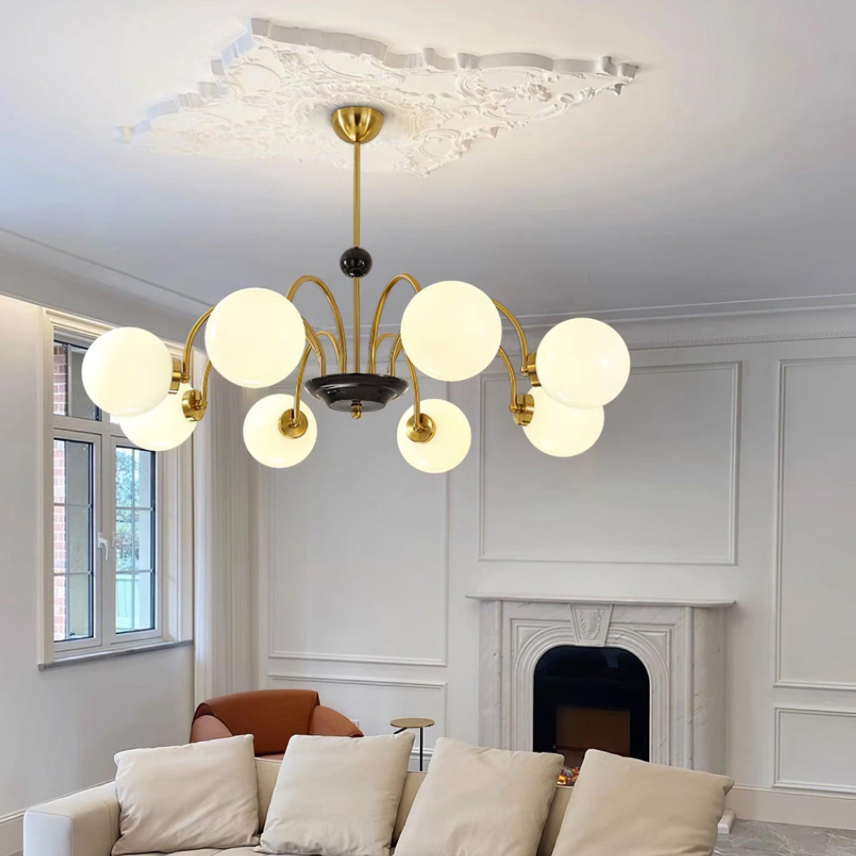 Lámpara de araña con brazos curvos y globos modernos estilo para comedor esfera
