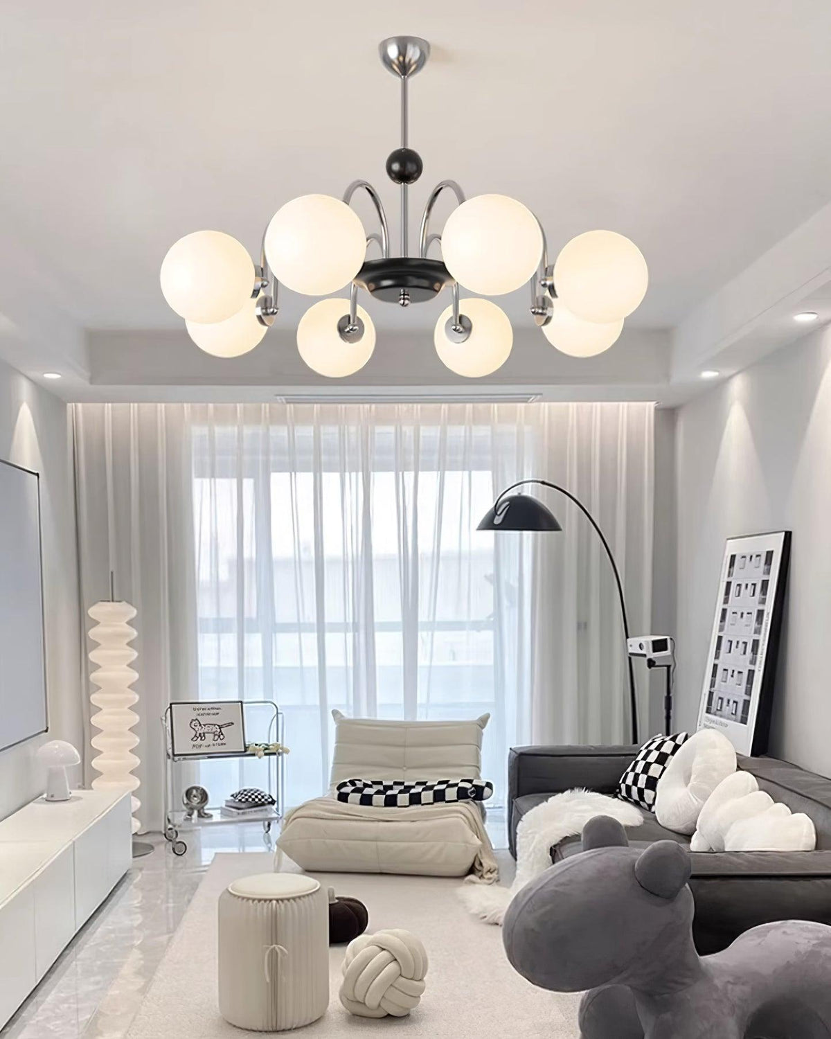 Lámpara de araña con brazos curvos y globos modernos estilo para comedor esfera