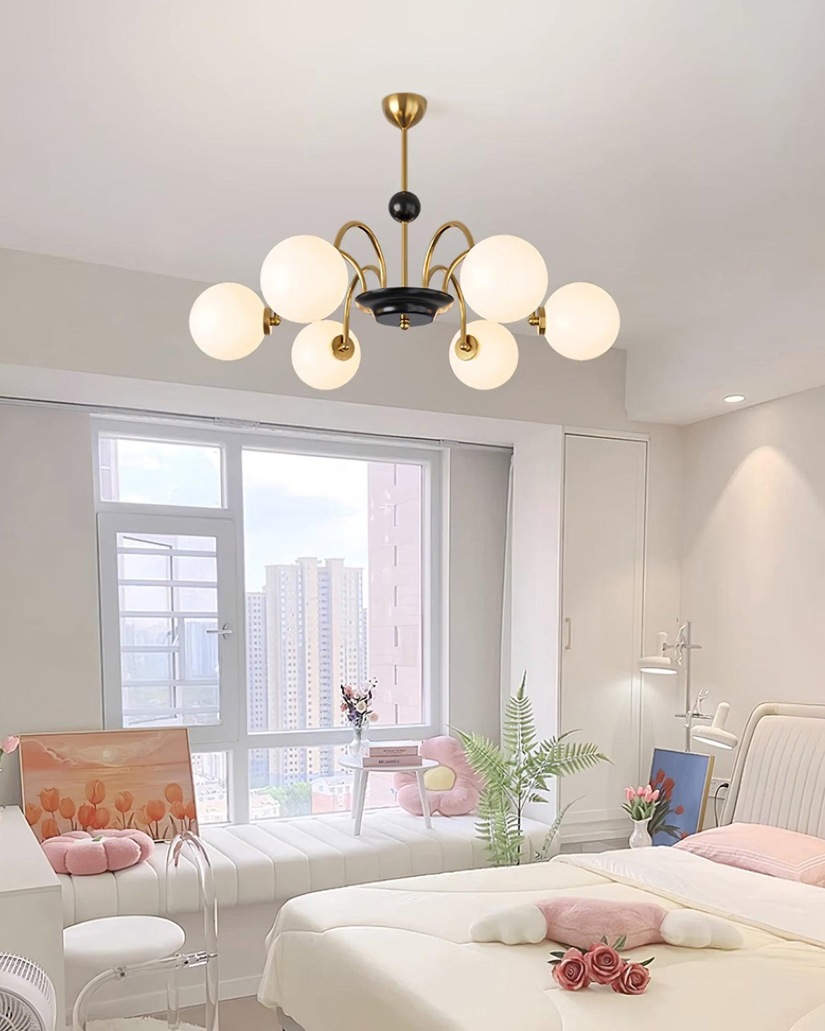 Lámpara de araña con brazos curvos y globos modernos estilo para comedor esfera