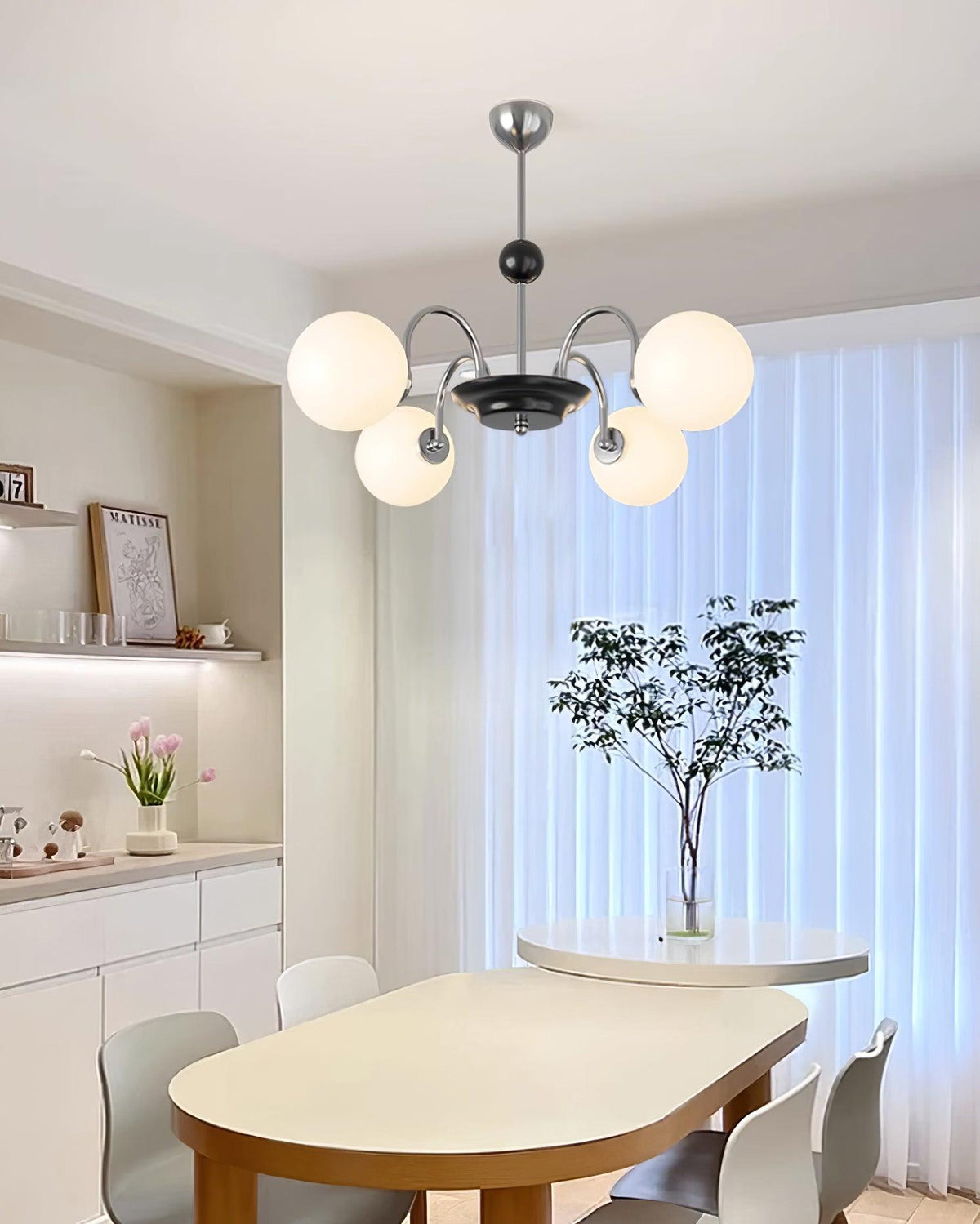 Lámpara de araña con brazos curvos y globos modernos estilo para comedor esfera