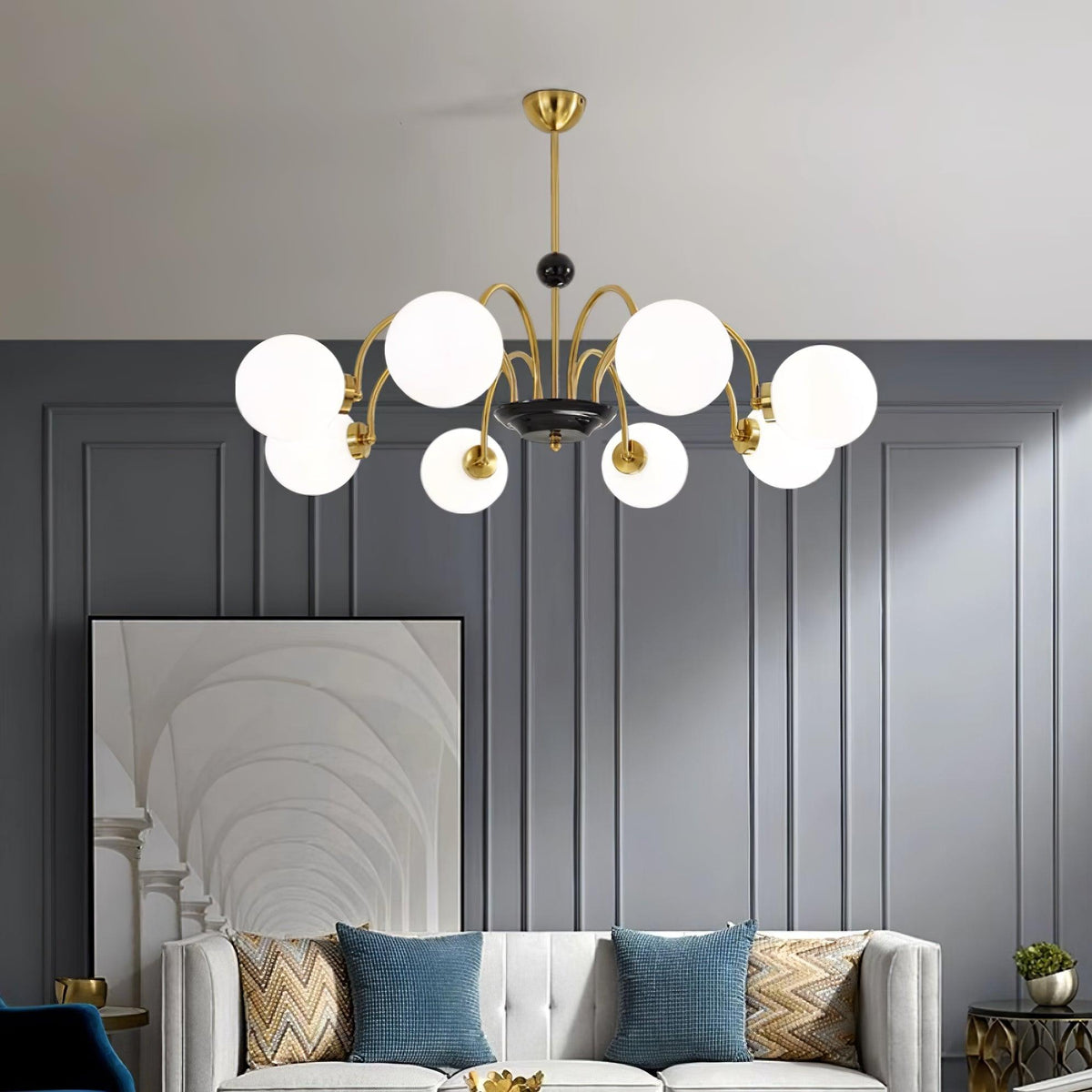 Lámpara de araña con brazos curvos y globos modernos estilo para comedor esfera