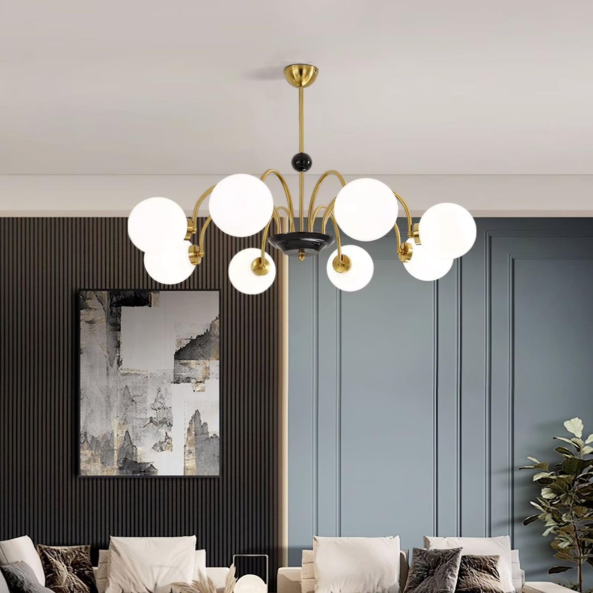 Lámpara de araña con brazos curvos y globos modernos estilo para comedor esfera