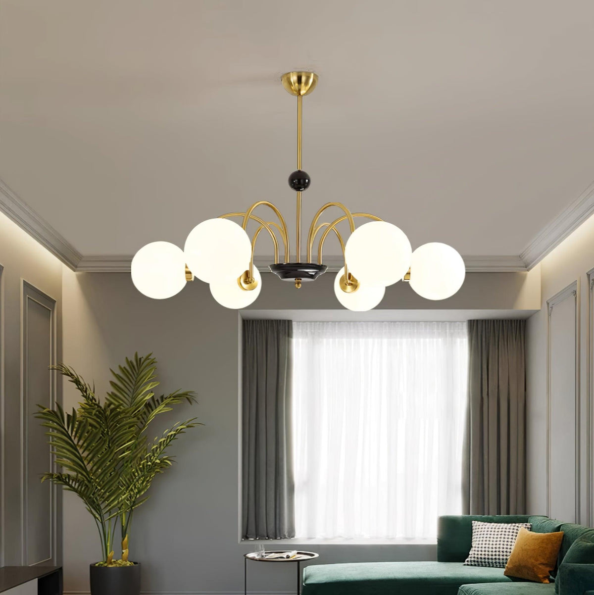 Lámpara de araña con brazos curvos y globos modernos estilo para comedor esfera