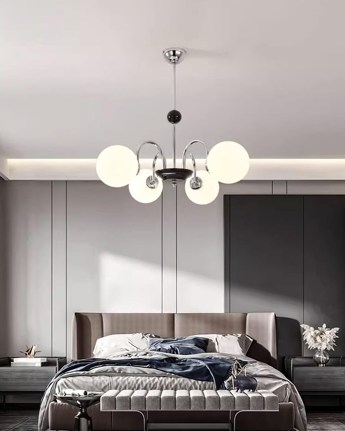 Lámpara de araña con brazos curvos y globos modernos estilo para comedor esfera