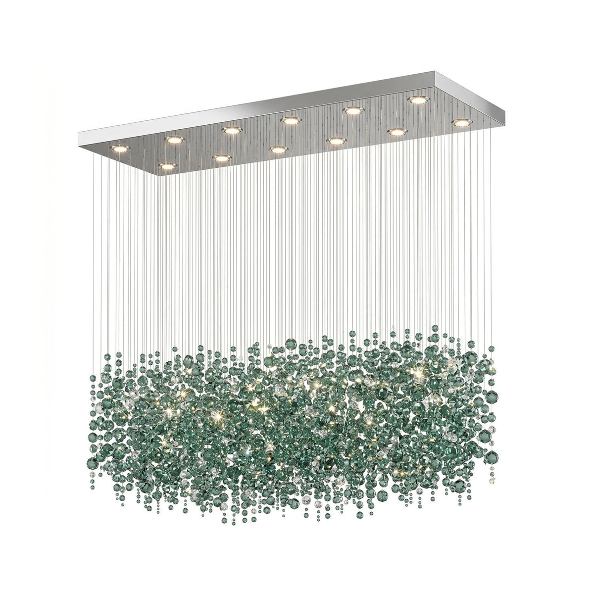 Rainfall lámpara de araña de cristal verde esmeralda transparente personalizable