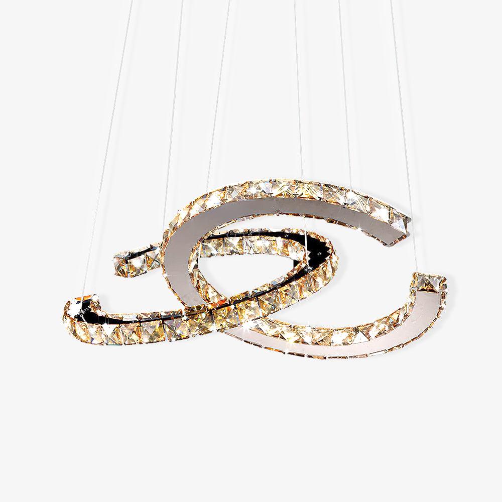 Luxisine lámpara de araña cristal Double C moderna plateada 2-Anillo