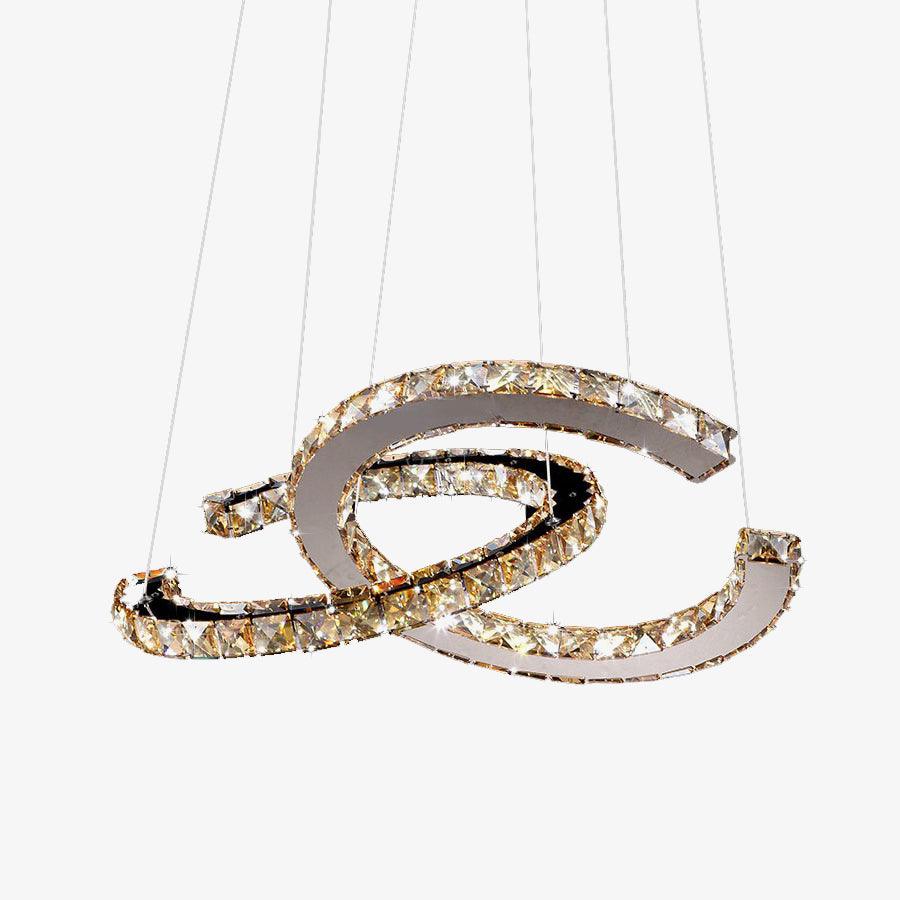 Luxisine lámpara de araña cristal Double C moderna plateada 2-Anillo