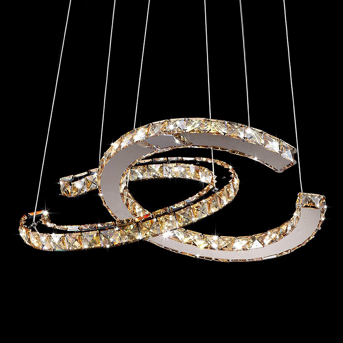 Luxisine lámpara de araña cristal Double C moderna plateada 2-Anillo