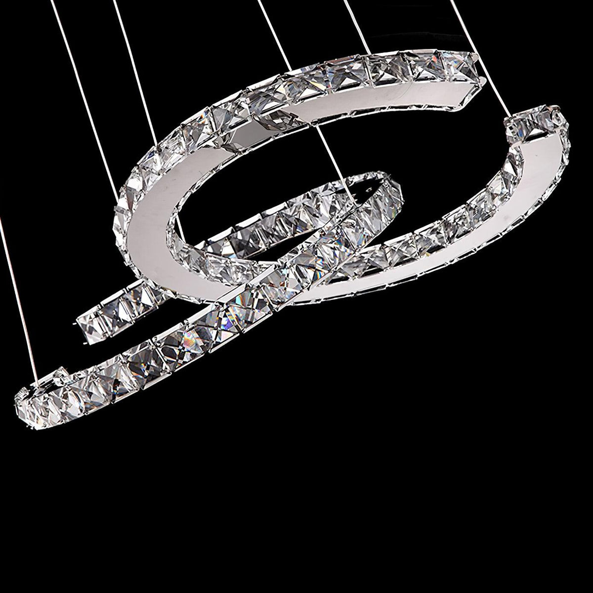 Luxisine lámpara de araña cristal Double C moderna plateada 2-Anillo