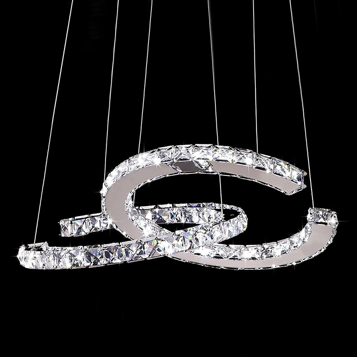 Luxisine lámpara de araña cristal Double C moderna plateada 2-Anillo