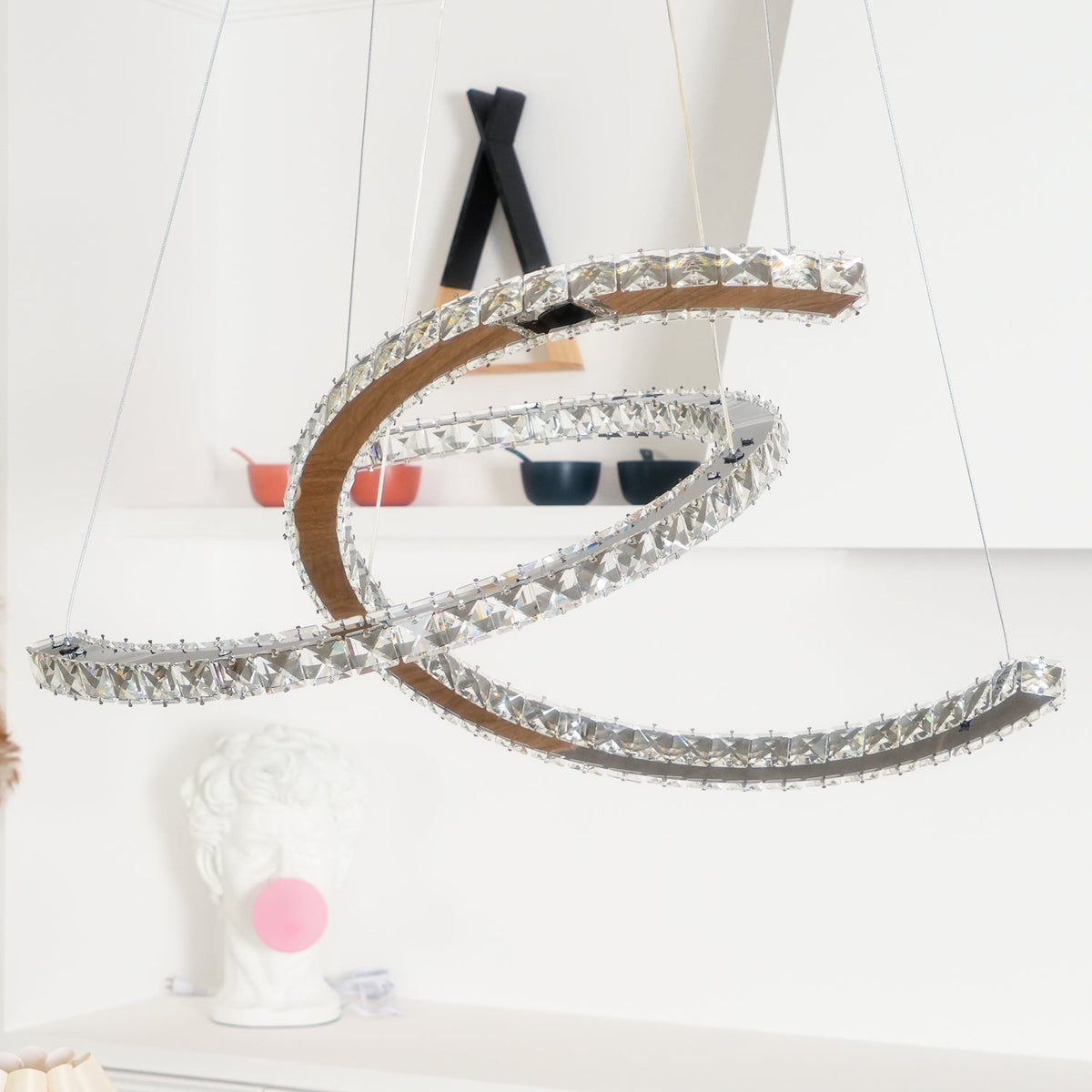 Luxisine lámpara de araña cristal Double C moderna plateada 2-Anillo