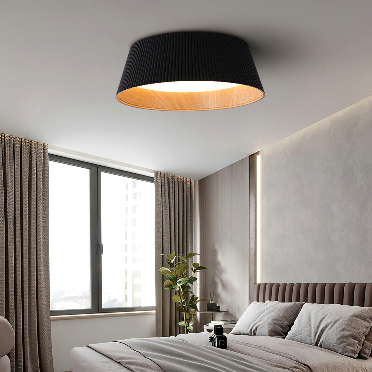 Rineia lámpara de techo tambor ribeteado madera elegante contemporáneo