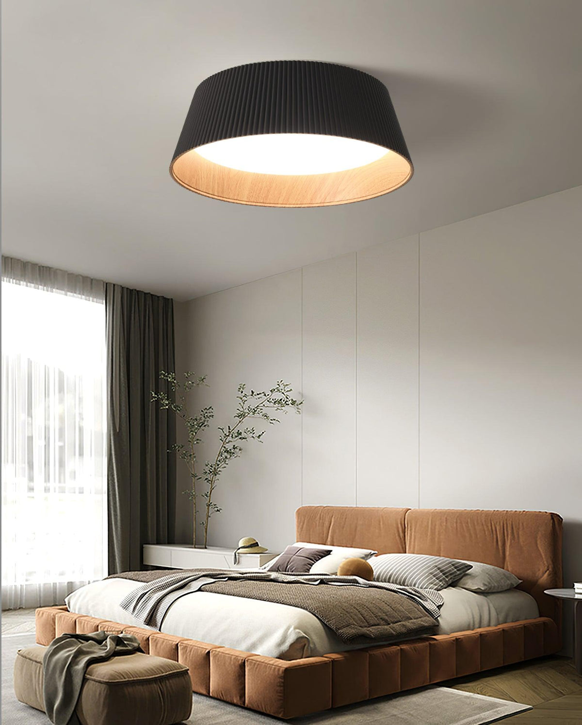 Rineia lámpara de techo tambor ribeteado madera elegante contemporáneo