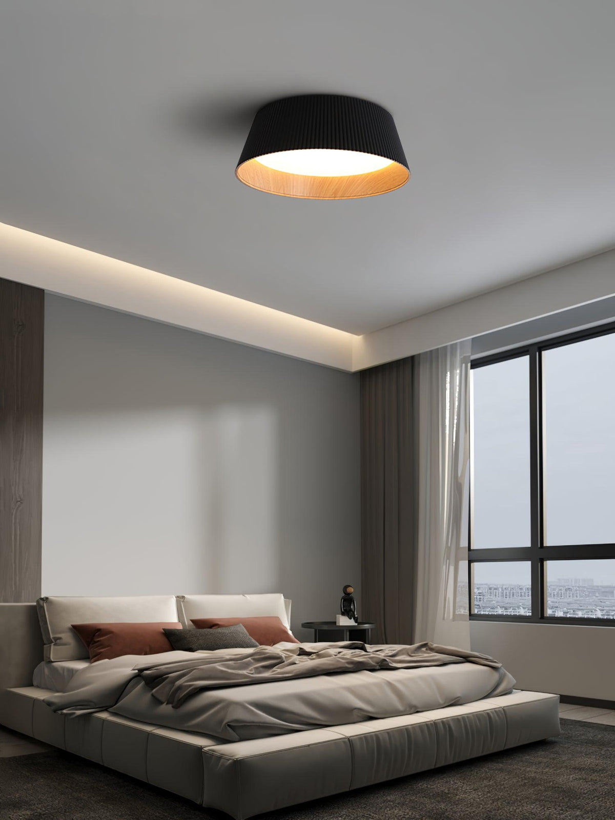 Rineia lámpara de techo tambor ribeteado madera elegante contemporáneo