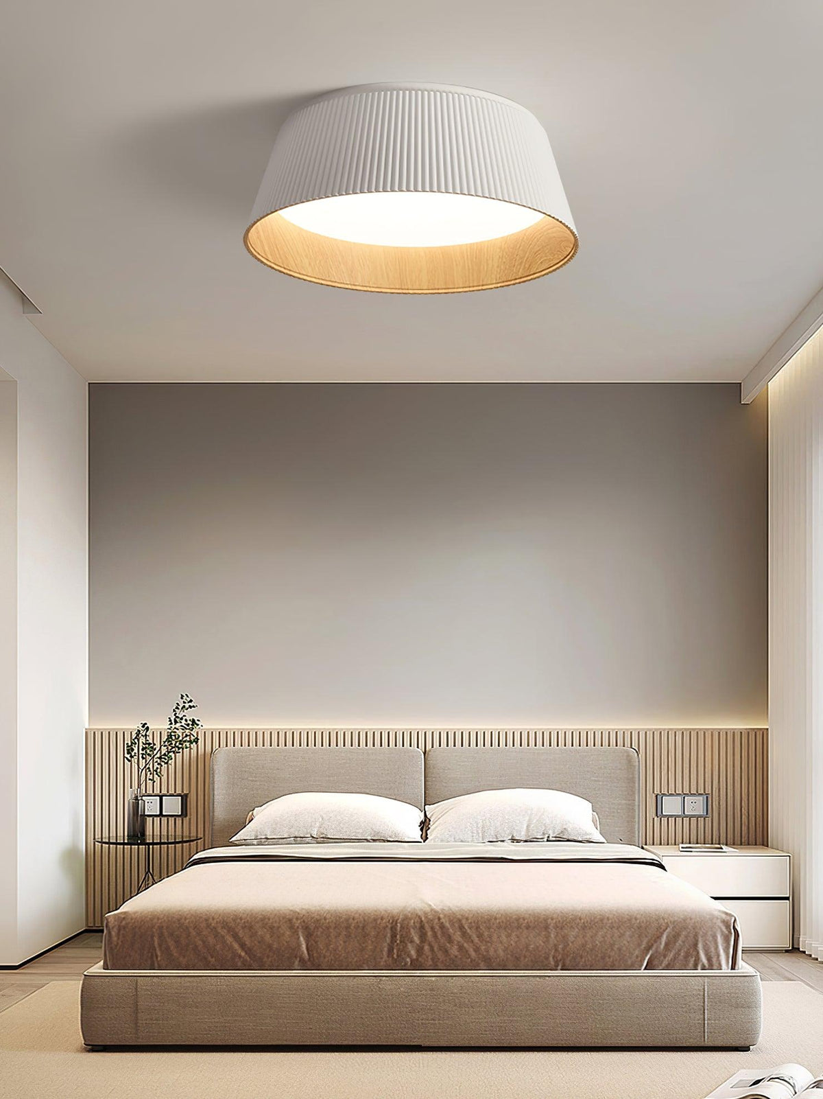 Rineia lámpara de techo tambor ribeteado madera elegante contemporáneo