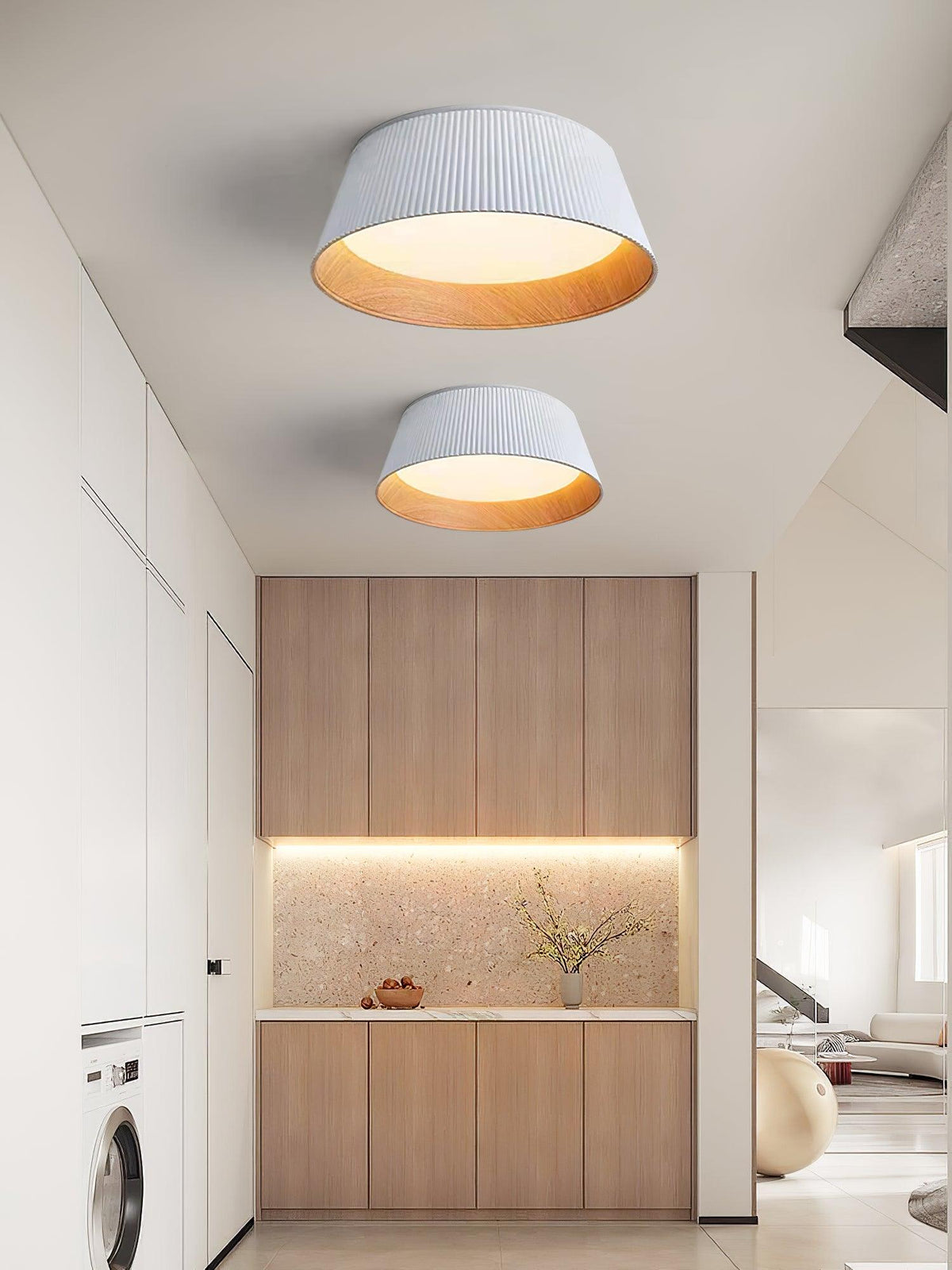 Rineia lámpara de techo tambor ribeteado madera elegante contemporáneo