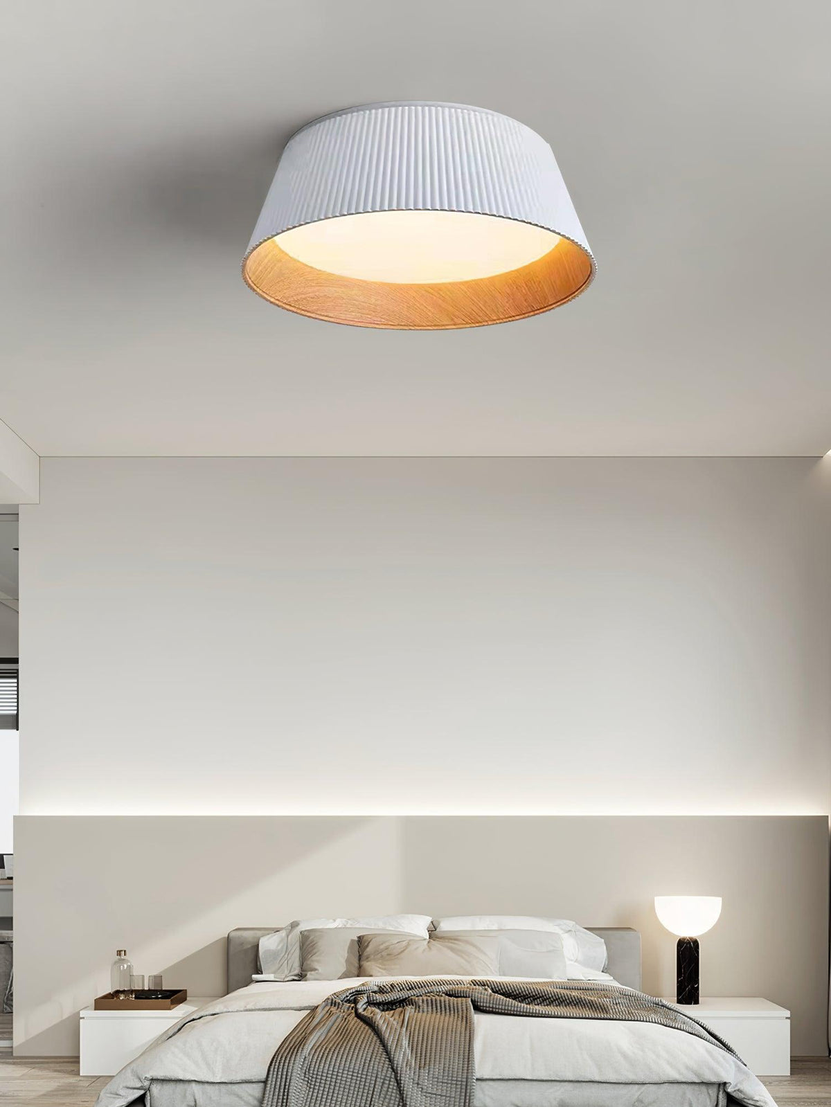 Rineia lámpara de techo tambor ribeteado madera elegante contemporáneo