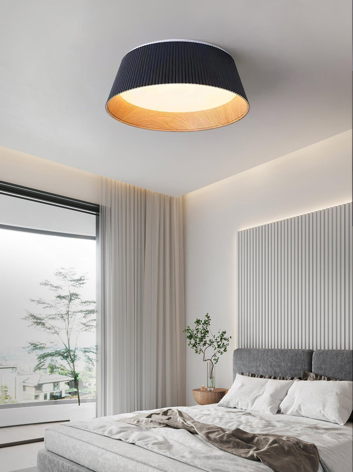 Rineia lámpara de techo tambor ribeteado madera elegante contemporáneo