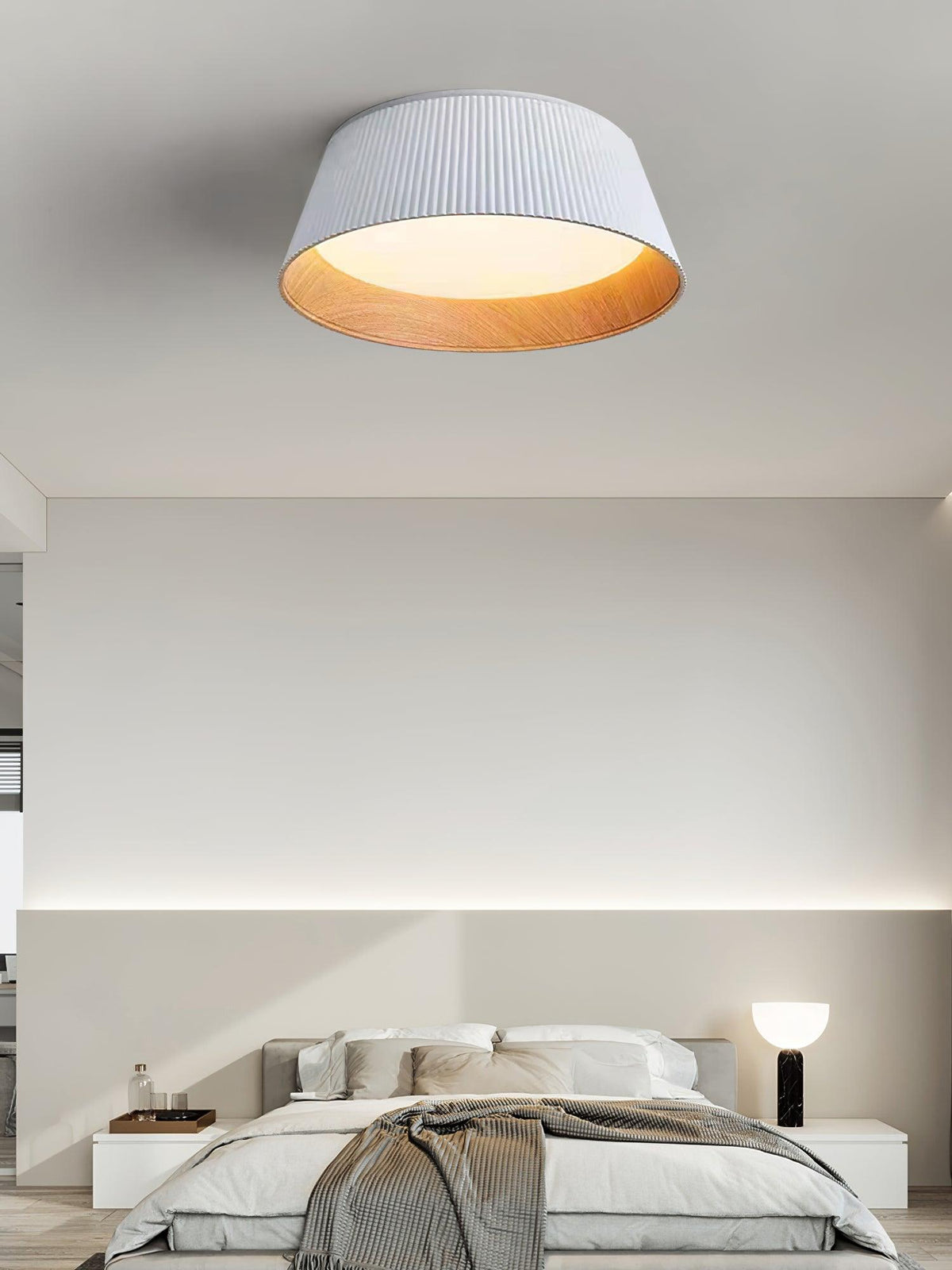 Rineia lámpara de techo tambor ribeteado madera elegante contemporáneo