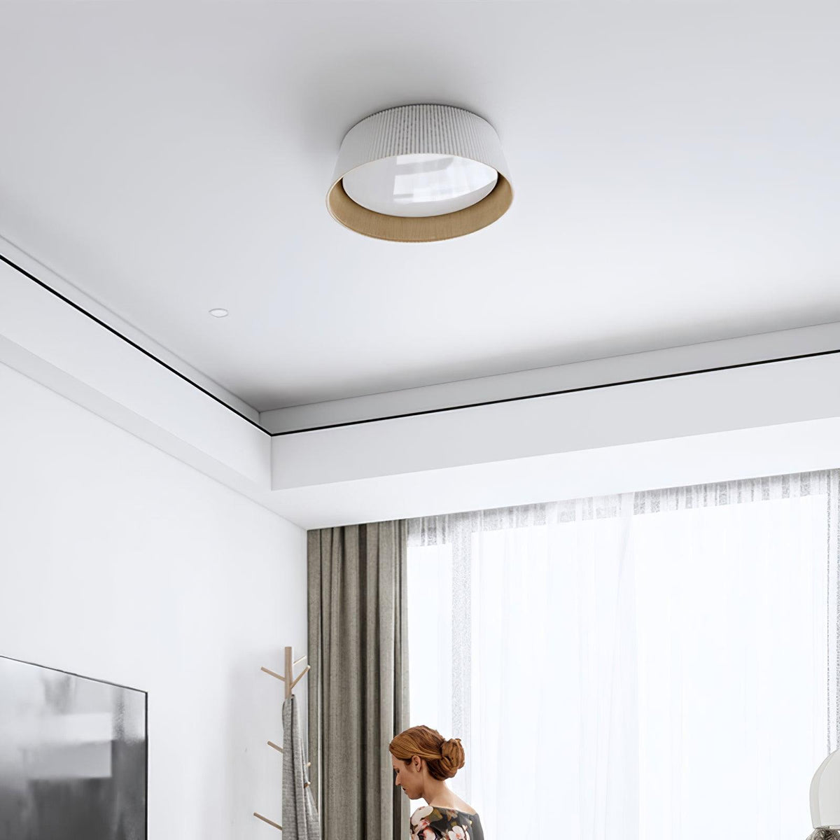 Rineia lámpara de techo tambor ribeteado madera elegante contemporáneo