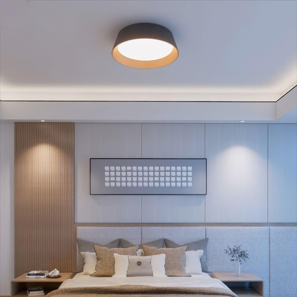 Rineia lámpara de techo tambor ribeteado madera elegante contemporáneo