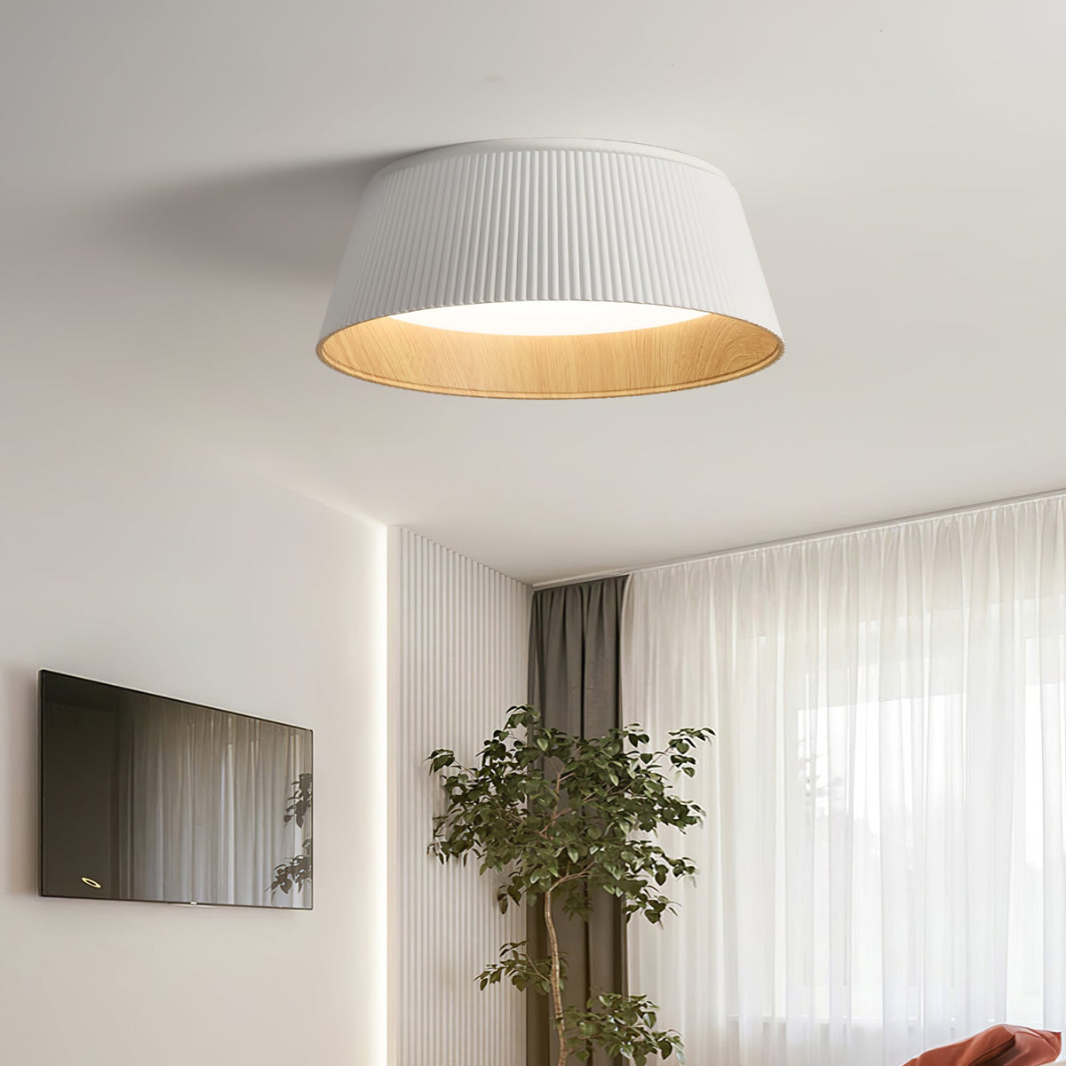 Rineia lámpara de techo tambor ribeteado madera elegante contemporáneo