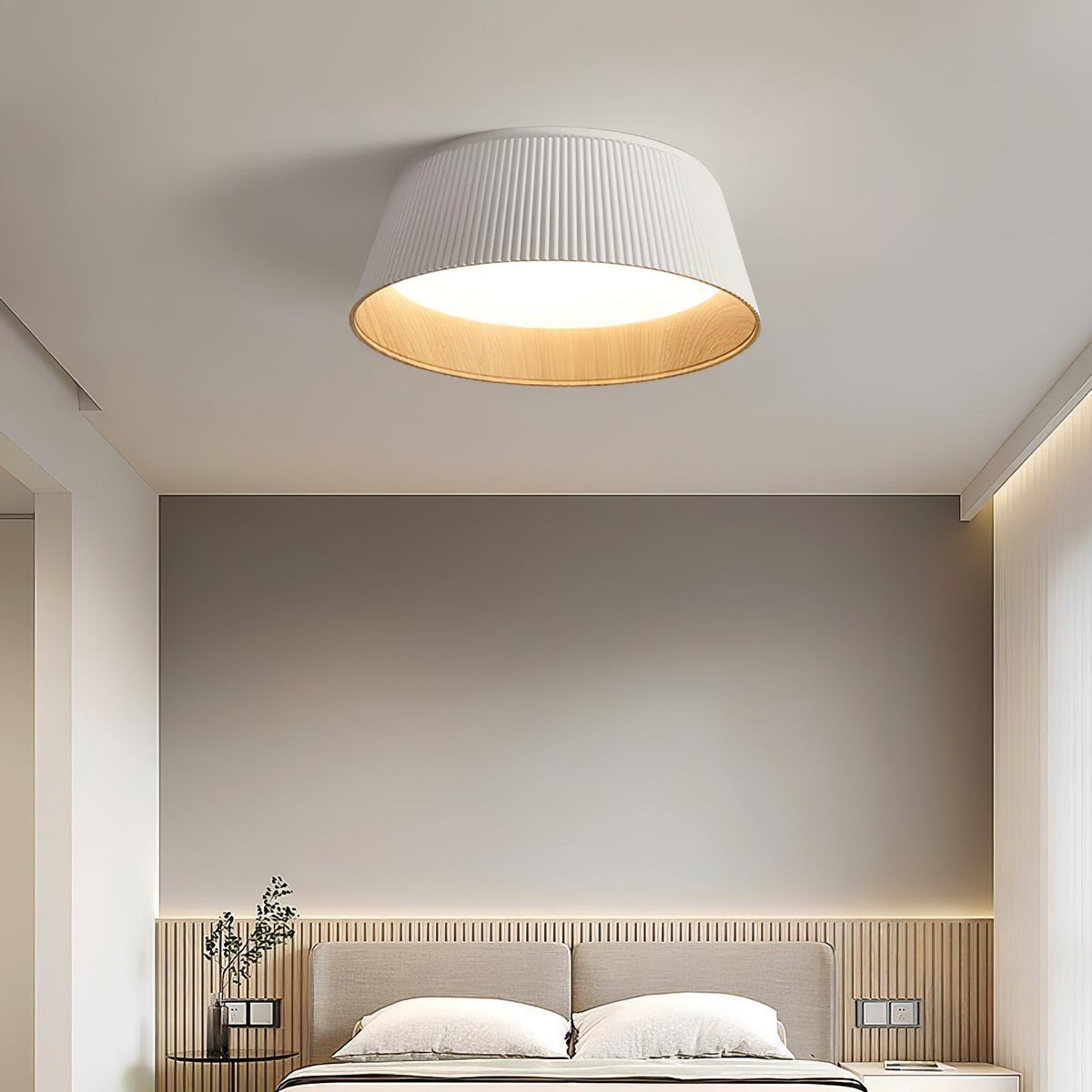 Rineia lámpara de techo tambor ribeteado madera elegante contemporáneo