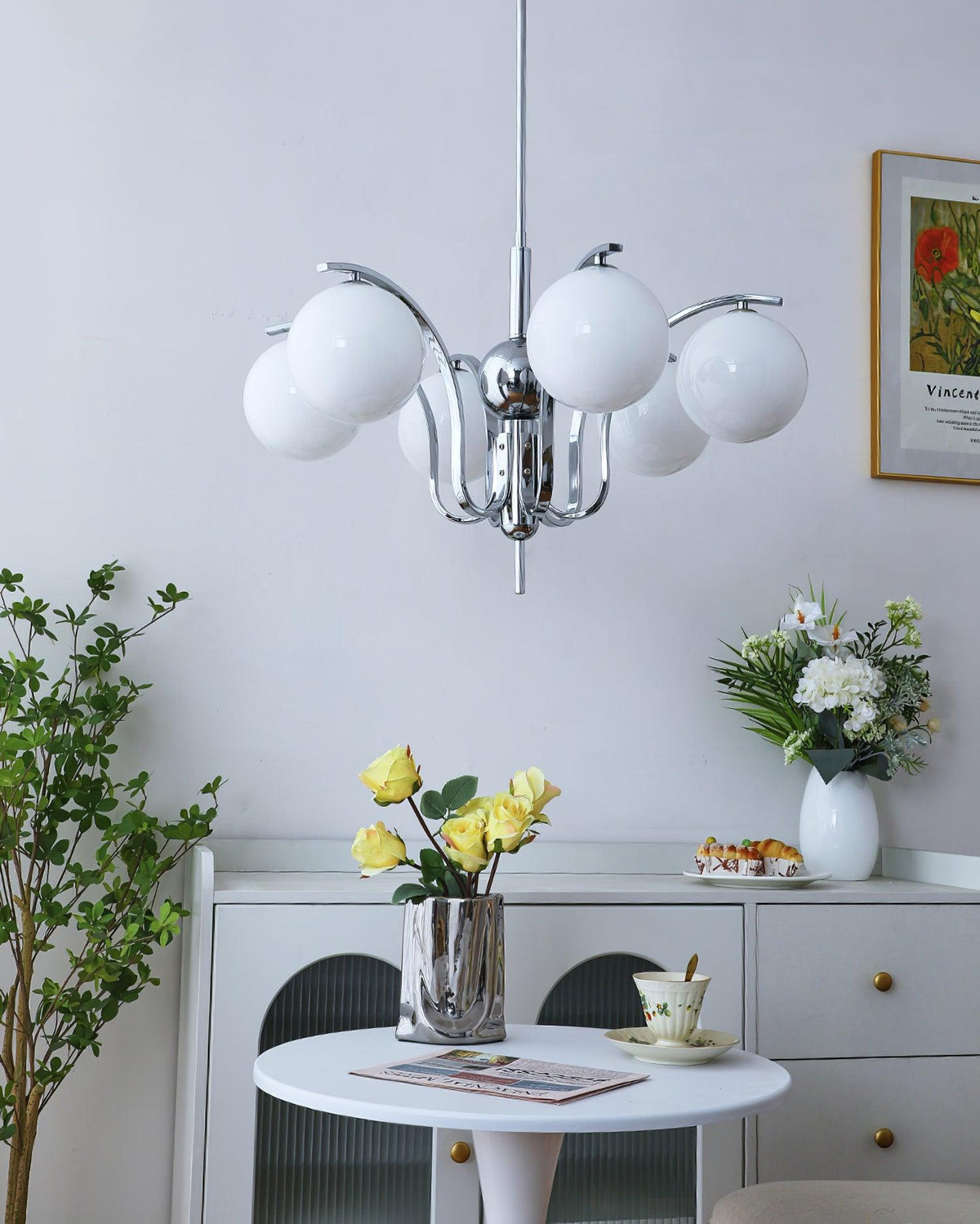 Eiroaria lámpara de araña de vidrio y cromo Modo Deco elegante