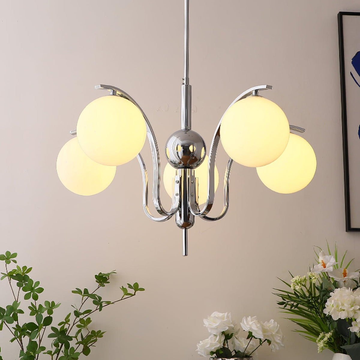 Eiroaria lámpara de araña de vidrio y cromo Modo Deco elegante