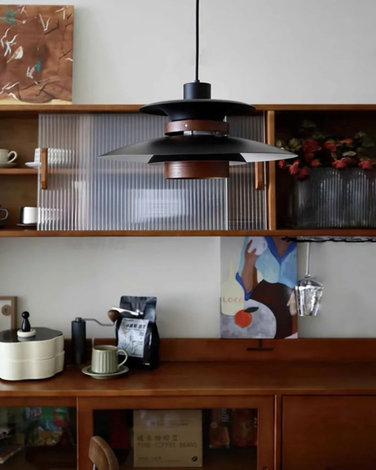 Xyla lámpara colgante de madera con pantalla superpuesta nórdica para comedor
