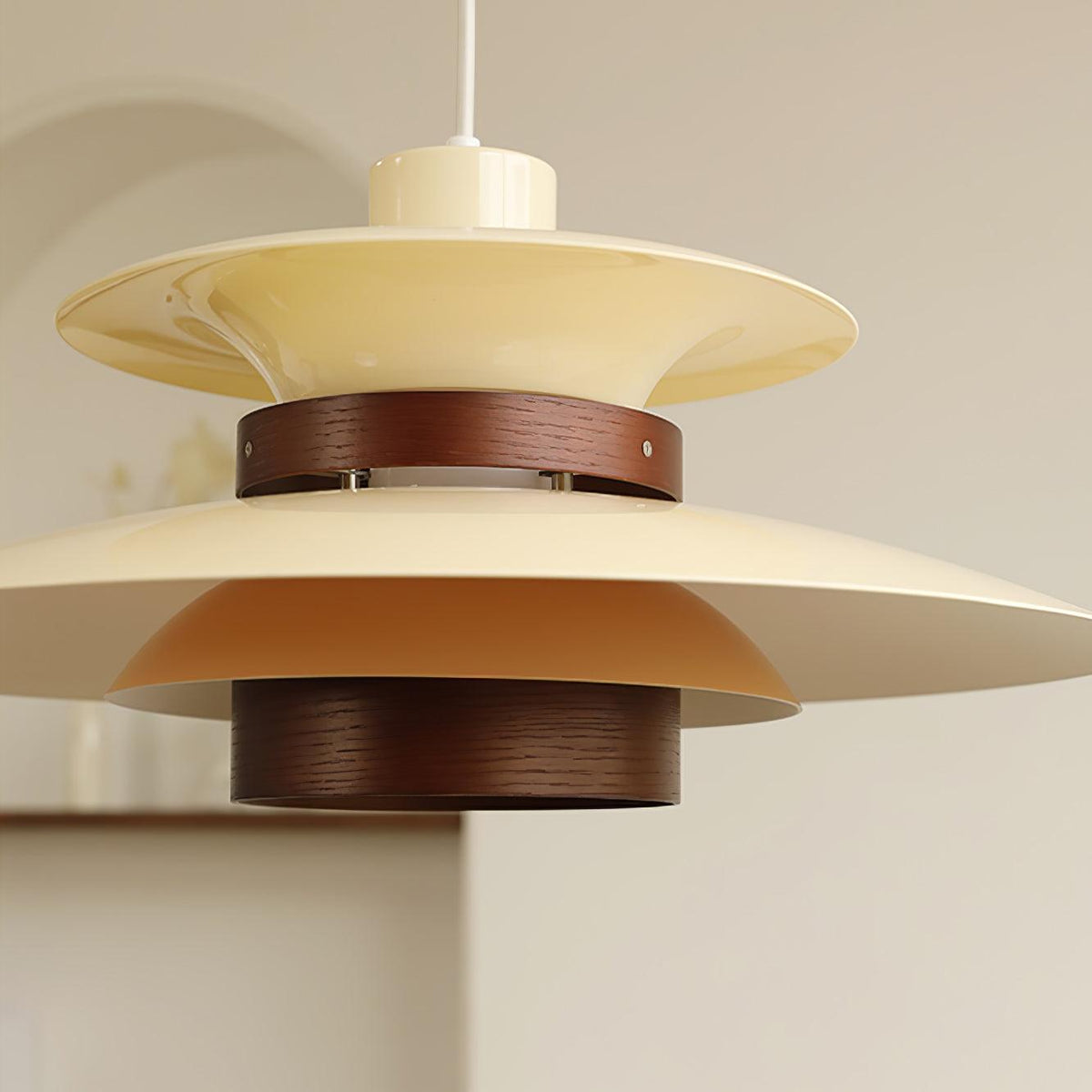 Xyla lámpara colgante de madera con pantalla superpuesta nórdica para comedor