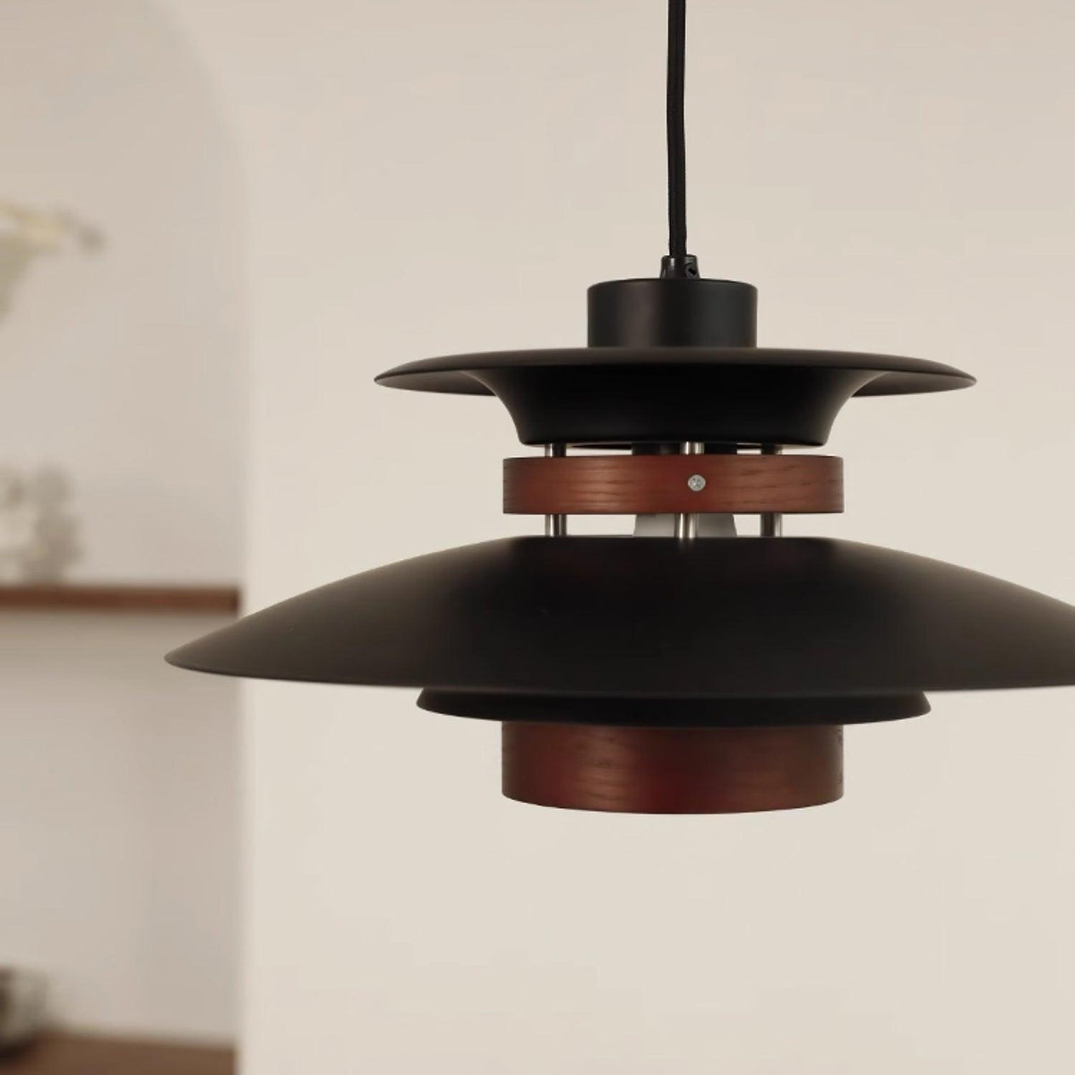 Xyla lámpara colgante de madera con pantalla superpuesta nórdica para comedor