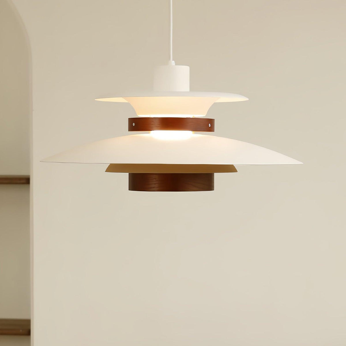 Xyla lámpara colgante de madera con pantalla superpuesta nórdica para comedor