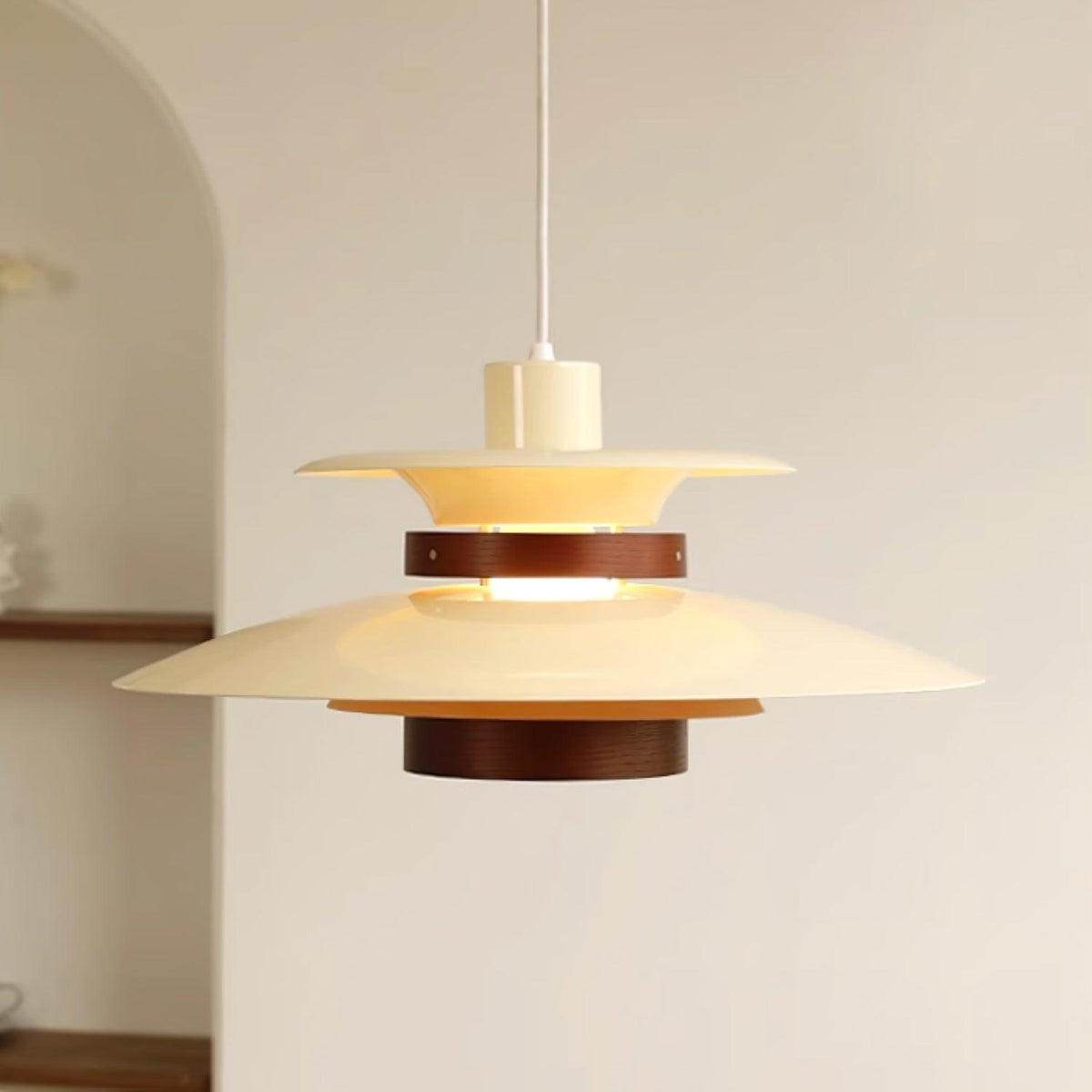 Xyla lámpara colgante de madera con pantalla superpuesta nórdica para comedor