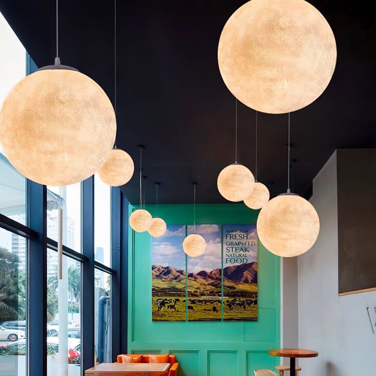 Miralaine lámpara colgante en forma de luna para salón